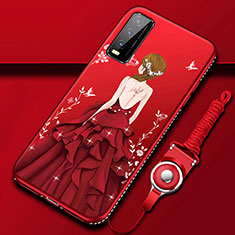 Funda Silicona Gel Goma Vestido de Novia Carcasa para Vivo Y11s Rojo