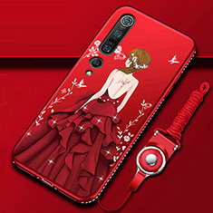 Funda Silicona Gel Goma Vestido de Novia Carcasa para Xiaomi Mi 10 Pro Rojo