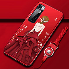 Funda Silicona Gel Goma Vestido de Novia Carcasa para Xiaomi Mi 10 Ultra Rojo
