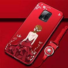 Funda Silicona Gel Goma Vestido de Novia Carcasa para Xiaomi Redmi 10X Pro 5G Rojo