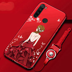 Funda Silicona Gel Goma Vestido de Novia Carcasa para Xiaomi Redmi Note 8 (2021) Rojo