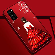 Funda Silicona Gel Goma Vestido de Novia Carcasa S01 para Huawei Honor V30 Pro 5G Rojo