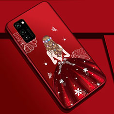 Funda Silicona Gel Goma Vestido de Novia Carcasa S01 para Huawei Honor V30 Pro 5G Rojo Rosa