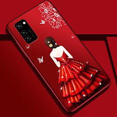 Funda Silicona Gel Goma Vestido de Novia Carcasa S01 para Huawei Honor View 30 5G Rojo