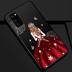 Funda Silicona Gel Goma Vestido de Novia Carcasa S01 para Huawei Honor View 30 Pro 5G Rojo y Negro