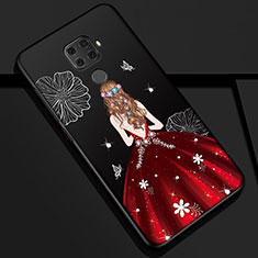 Funda Silicona Gel Goma Vestido de Novia Carcasa S01 para Huawei Nova 5z Rojo y Negro