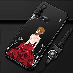 Funda Silicona Gel Goma Vestido de Novia Carcasa S01 para Huawei P20 Lite (2019) Rojo y Negro