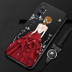 Funda Silicona Gel Goma Vestido de Novia Carcasa S01 para Xiaomi Mi Note 10 Rojo y Negro