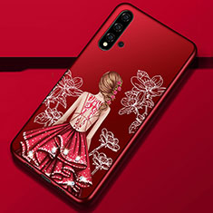 Funda Silicona Gel Goma Vestido de Novia Carcasa S02 para Huawei Nova 5 Rojo