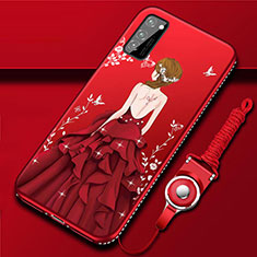 Funda Silicona Gel Goma Vestido de Novia Carcasa S03 para Huawei Honor View 30 Pro 5G Rojo