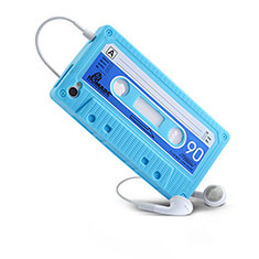 Funda Silicona Goma Cassette para Apple iPhone 4 Azul Cielo