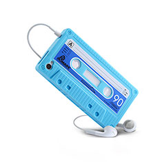 Funda Silicona Goma Cassette para Apple iPhone 4S Azul Cielo