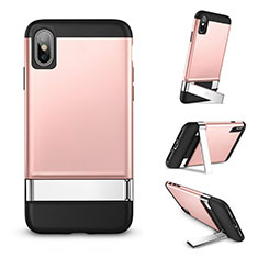 Funda Silicona Goma con Soporte para Apple iPhone X Oro Rosa