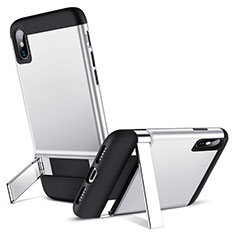 Funda Silicona Goma con Soporte para Apple iPhone Xs Max Plata