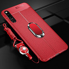 Funda Silicona Goma de Cuero Carcasa con Magnetico Anillo de dedo Soporte A01 para Huawei Honor Magic 2 Rojo