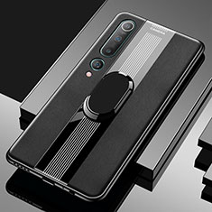 Funda Silicona Goma de Cuero Carcasa con Magnetico Anillo de dedo Soporte A01 para Xiaomi Mi 10 Negro