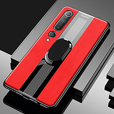 Funda Silicona Goma de Cuero Carcasa con Magnetico Anillo de dedo Soporte A01 para Xiaomi Mi 10 Rojo