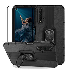 Funda Silicona Goma de Cuero Carcasa con Magnetico Anillo de dedo Soporte K01 para Huawei Nova 5T Negro