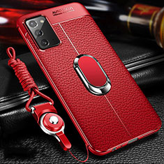 Funda Silicona Goma de Cuero Carcasa con Magnetico Anillo de dedo Soporte N02 para Samsung Galaxy Note 20 5G Rojo