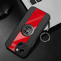 Funda Silicona Goma de Cuero Carcasa con Magnetico Anillo de dedo Soporte para Apple iPhone 13 Mini Rojo