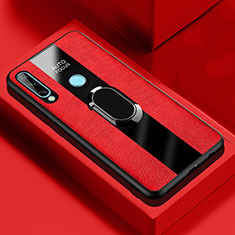 Funda Silicona Goma de Cuero Carcasa con Magnetico Anillo de dedo Soporte para Huawei Enjoy 10 Plus Rojo