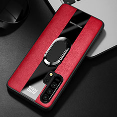 Funda Silicona Goma de Cuero Carcasa con Magnetico Anillo de dedo Soporte para Huawei Honor 20 Pro Rojo