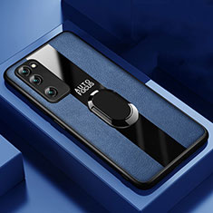 Funda Silicona Goma de Cuero Carcasa con Magnetico Anillo de dedo Soporte para Huawei Honor 30 Lite 5G Azul