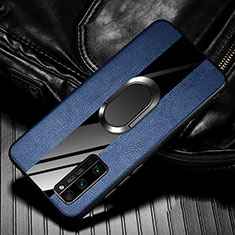 Funda Silicona Goma de Cuero Carcasa con Magnetico Anillo de dedo Soporte para Huawei Honor 30 Pro+ Plus Azul