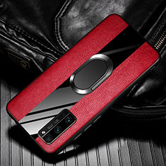 Funda Silicona Goma de Cuero Carcasa con Magnetico Anillo de dedo Soporte para Huawei Honor 30 Pro+ Plus Rojo