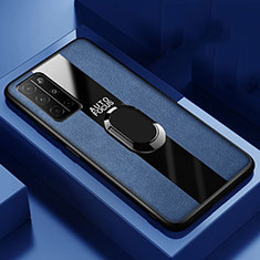 Funda Silicona Goma de Cuero Carcasa con Magnetico Anillo de dedo Soporte para Huawei Honor 30S Azul