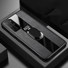 Funda Silicona Goma de Cuero Carcasa con Magnetico Anillo de dedo Soporte para Huawei Honor 30S Negro