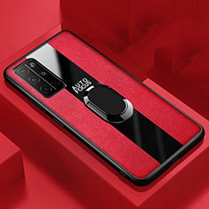 Funda Silicona Goma de Cuero Carcasa con Magnetico Anillo de dedo Soporte para Huawei Honor 30S Rojo