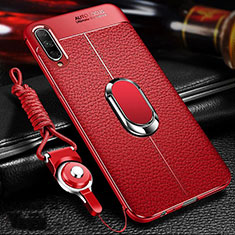 Funda Silicona Goma de Cuero Carcasa con Magnetico Anillo de dedo Soporte para Huawei Honor 9X Pro Rojo