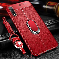 Funda Silicona Goma de Cuero Carcasa con Magnetico Anillo de dedo Soporte para Huawei Honor 9X Rojo