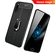 Funda Silicona Goma de Cuero Carcasa con Magnetico Anillo de dedo Soporte para Huawei Honor Magic 2 Negro