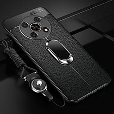 Funda Silicona Goma de Cuero Carcasa con Magnetico Anillo de dedo Soporte para Huawei Honor Magic4 Lite 5G Negro