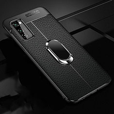 Funda Silicona Goma de Cuero Carcasa con Magnetico Anillo de dedo Soporte para Huawei Honor V30 5G Negro