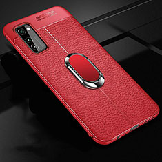 Funda Silicona Goma de Cuero Carcasa con Magnetico Anillo de dedo Soporte para Huawei Honor View 30 5G Rojo
