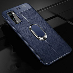 Funda Silicona Goma de Cuero Carcasa con Magnetico Anillo de dedo Soporte para Huawei Honor View 30 Pro 5G Azul