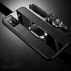 Funda Silicona Goma de Cuero Carcasa con Magnetico Anillo de dedo Soporte para Huawei Honor X10 Max 5G Negro