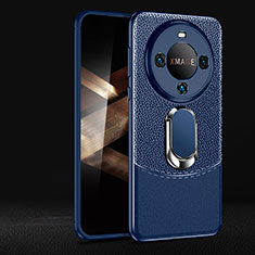 Funda Silicona Goma de Cuero Carcasa con Magnetico Anillo de dedo Soporte para Huawei Mate 60 Azul