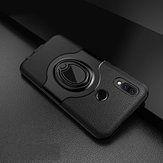 Funda Silicona Goma de Cuero Carcasa con Magnetico Anillo de dedo Soporte para Huawei Nova 3e Negro