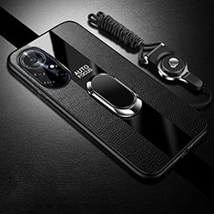 Funda Silicona Goma de Cuero Carcasa con Magnetico Anillo de dedo Soporte para Huawei Nova 8 Pro 5G Negro