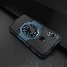 Funda Silicona Goma de Cuero Carcasa con Magnetico Anillo de dedo Soporte para Huawei P20 Lite Azul
