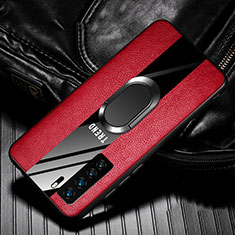 Funda Silicona Goma de Cuero Carcasa con Magnetico Anillo de dedo Soporte para Huawei P40 Lite 5G Rojo