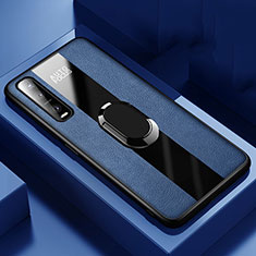 Funda Silicona Goma de Cuero Carcasa con Magnetico Anillo de dedo Soporte para Oppo Find X2 Pro Azul