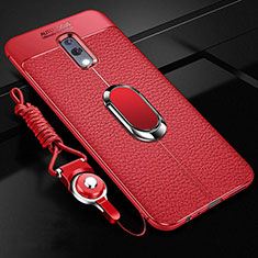 Funda Silicona Goma de Cuero Carcasa con Magnetico Anillo de dedo Soporte para Oppo K3 Rojo