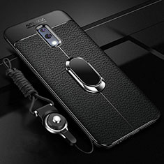 Funda Silicona Goma de Cuero Carcasa con Magnetico Anillo de dedo Soporte para Oppo Realme X Negro