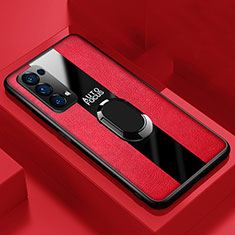 Funda Silicona Goma de Cuero Carcasa con Magnetico Anillo de dedo Soporte para Oppo Reno5 5G Rojo