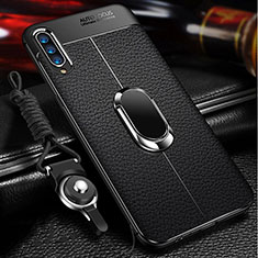 Funda Silicona Goma de Cuero Carcasa con Magnetico Anillo de dedo Soporte para Samsung Galaxy A70S Negro